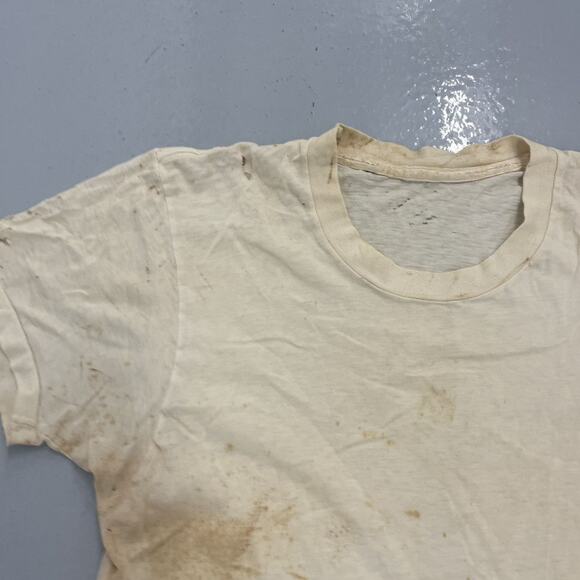 Vintage 60s White Distressed Cotton Blank T-Shirt - Picture 2 of 3